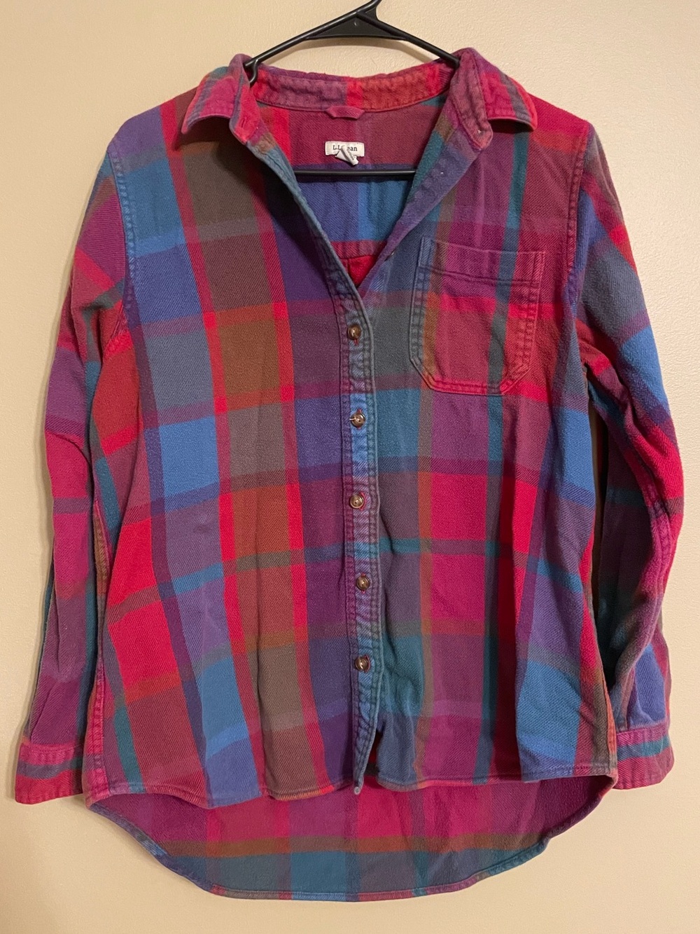 LL Bean Womens Flannel Shirt Plaid colorful organic cotton medium